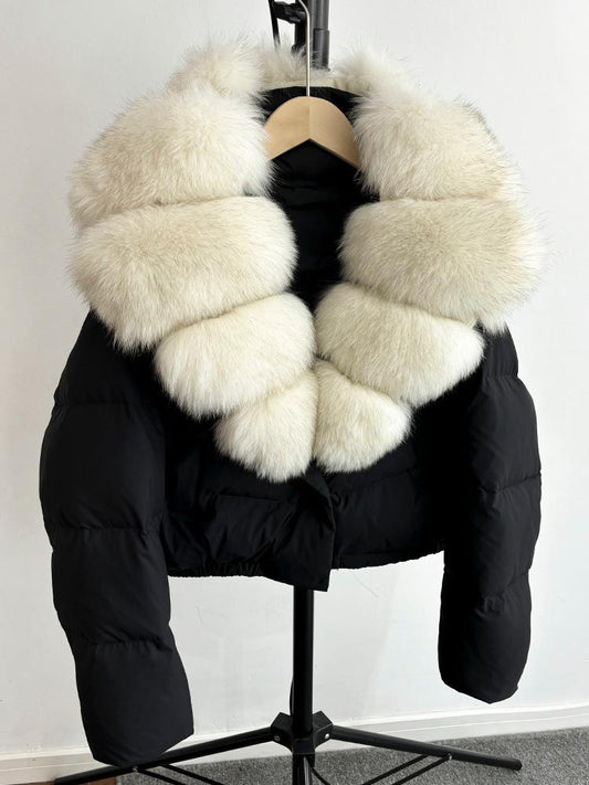 Black & Cream fur cropped coat