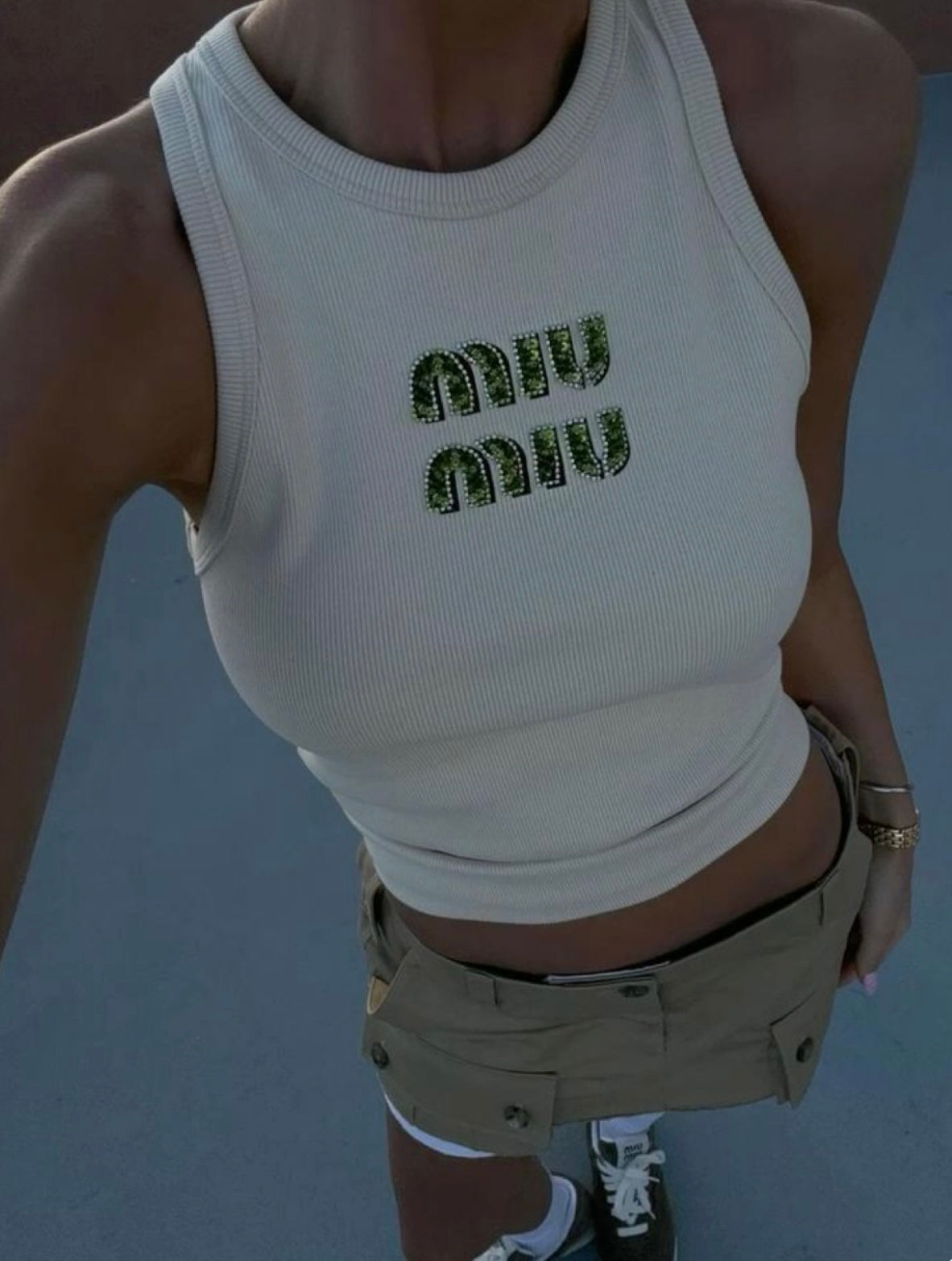 White & Green vest top