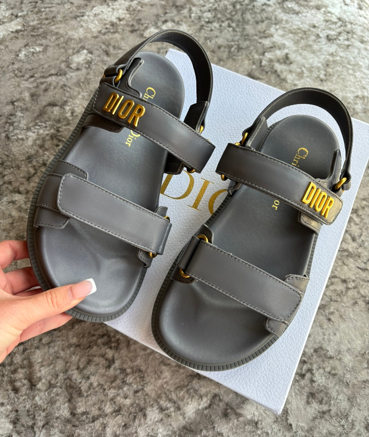 Grey sandals in stock