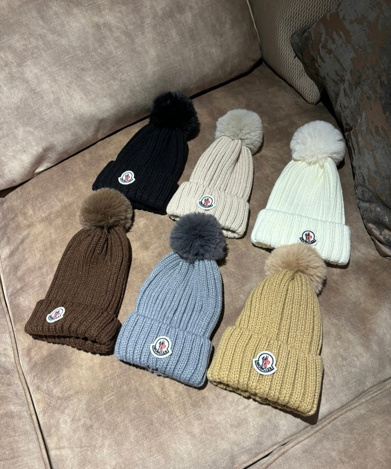 Grey Pom Pom hat in stock