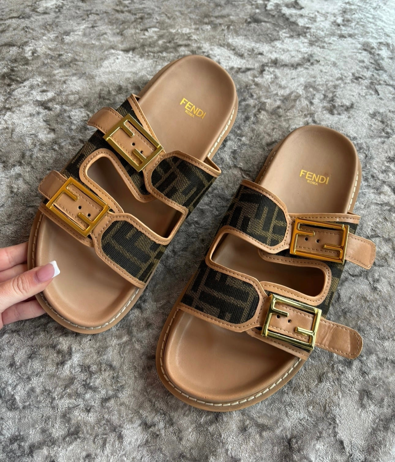Chocolate brown sandals in stock