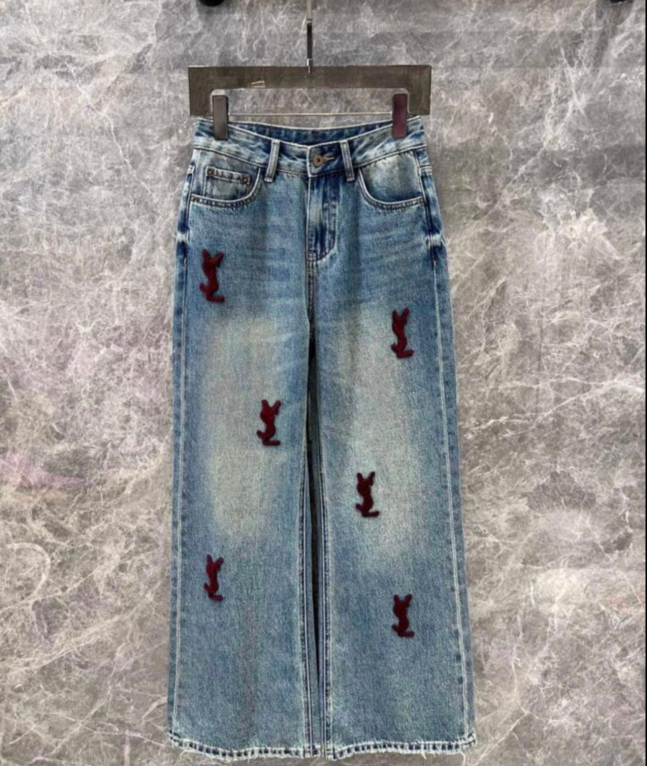 Cherry red jeans in stock
