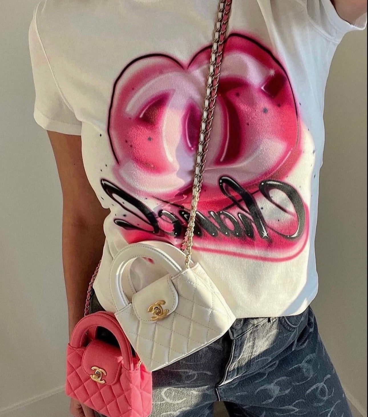 White & pink tee in stock