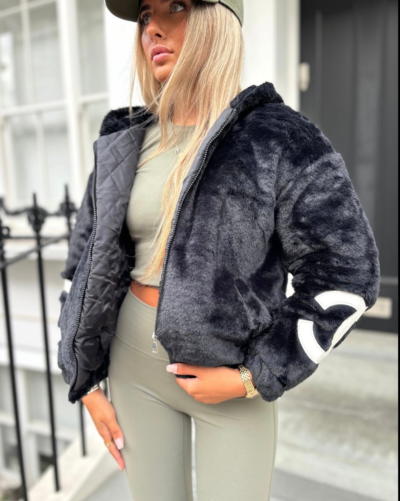 Black fluffy jacket in stock
