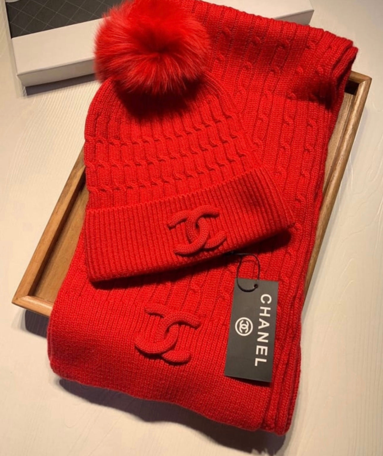 Red scarf set in stock