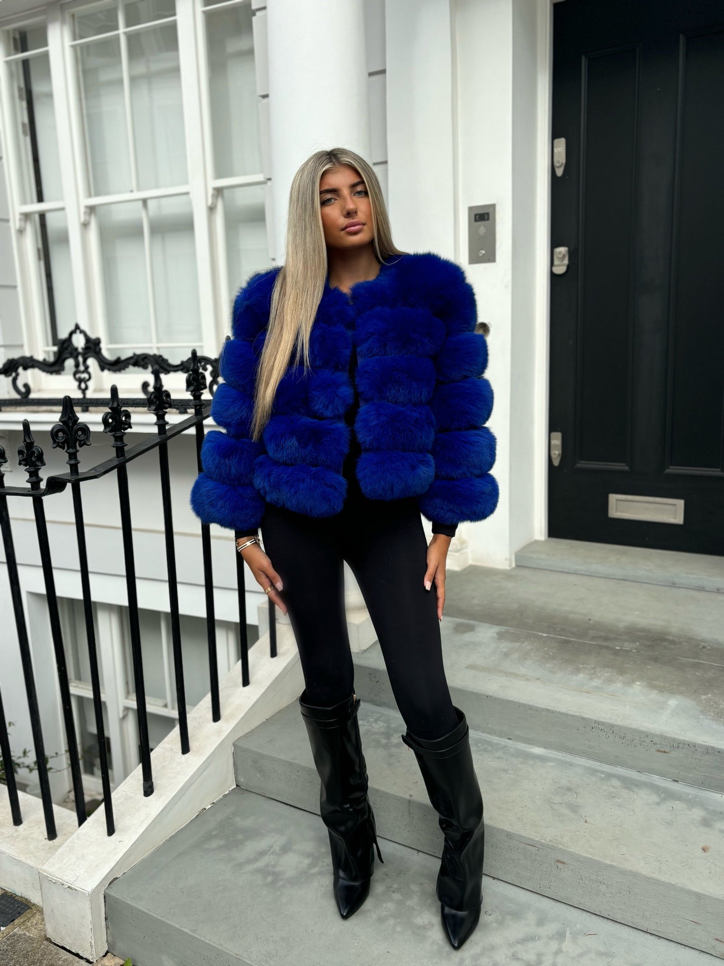 Royal blue fox fur coat in stock