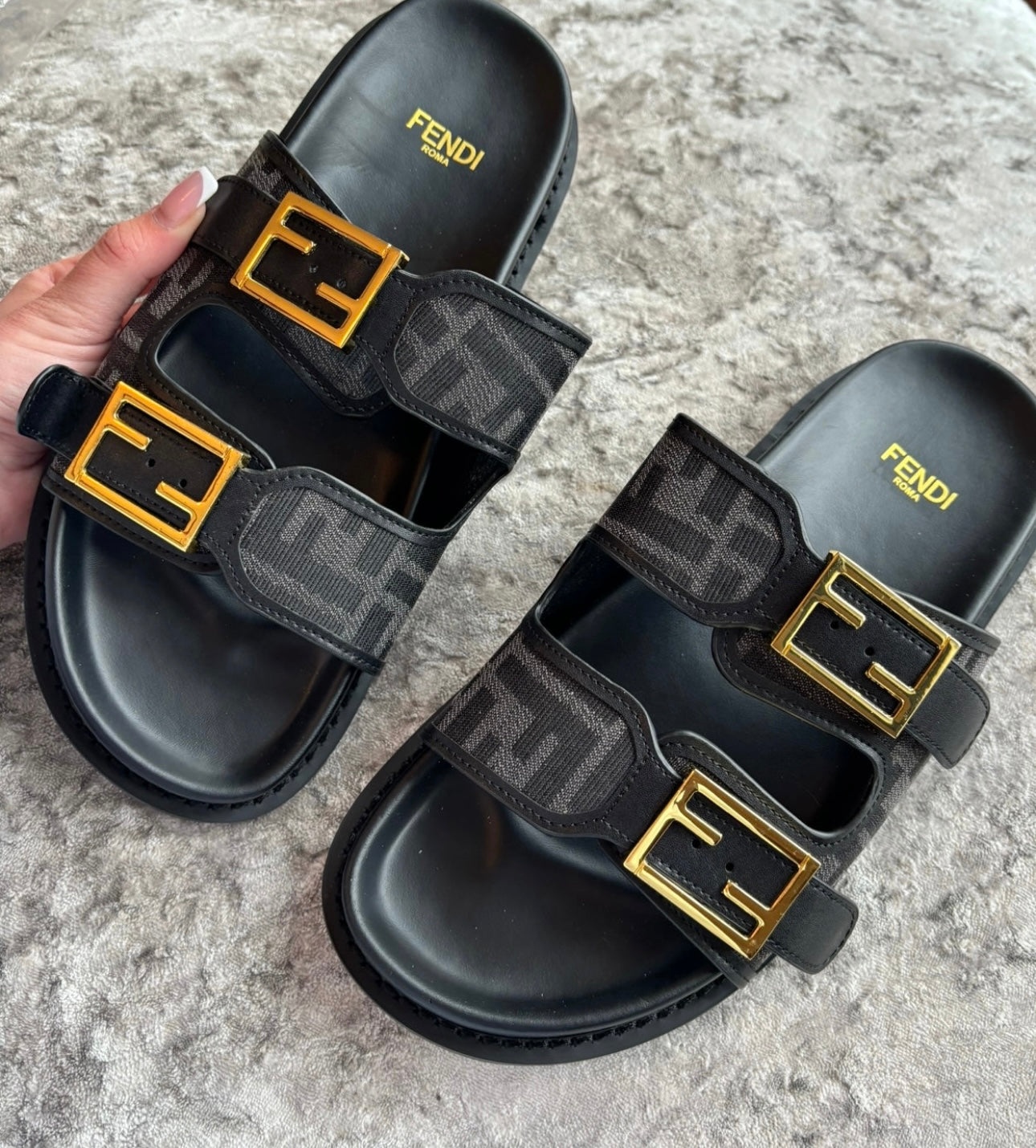 Black sandals in stock