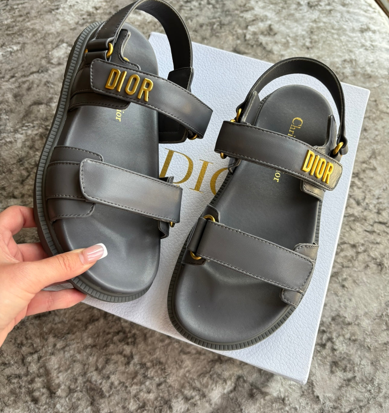 Grey sandals in stock