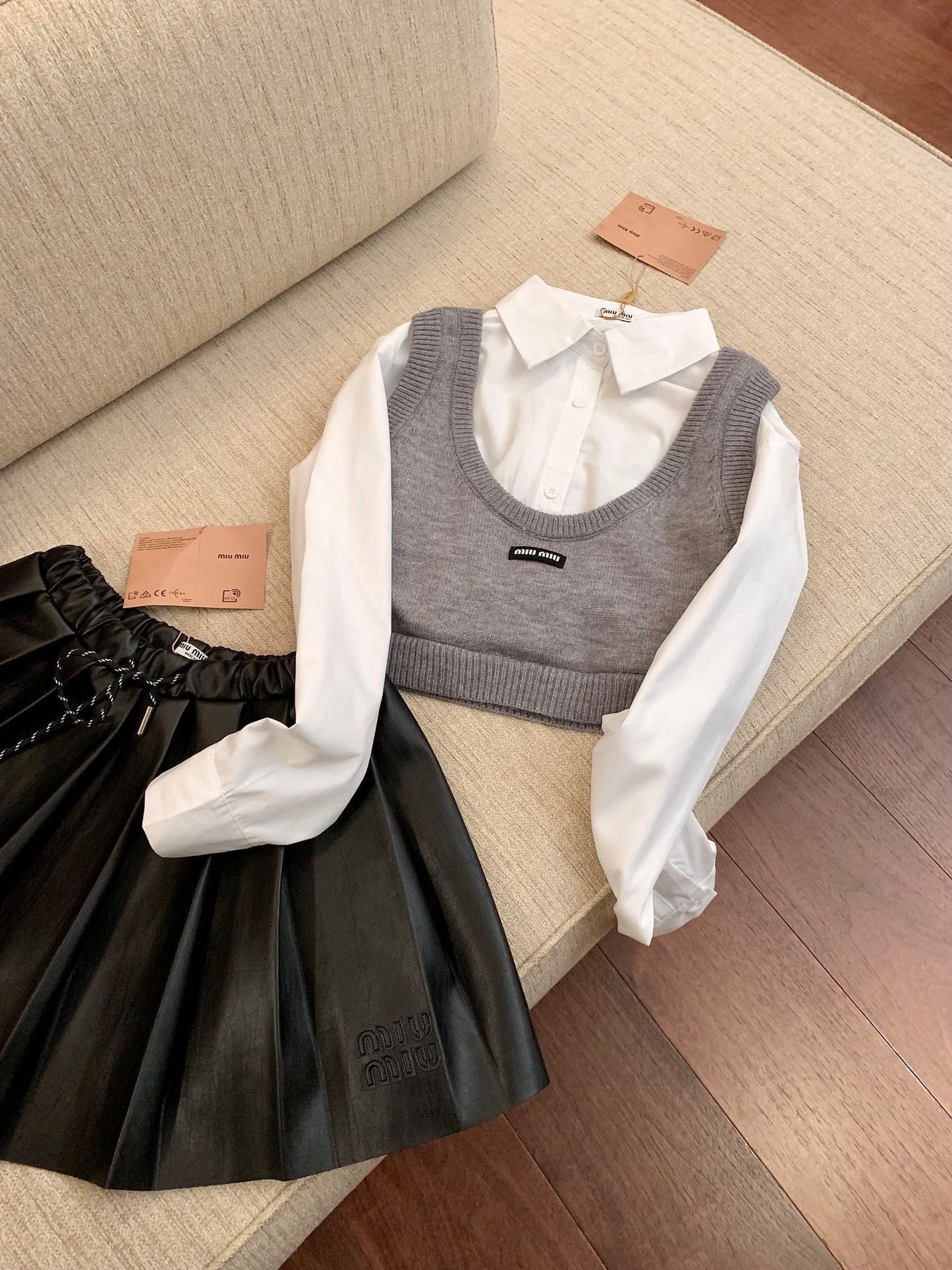 Grey cropped shirt & knit vest