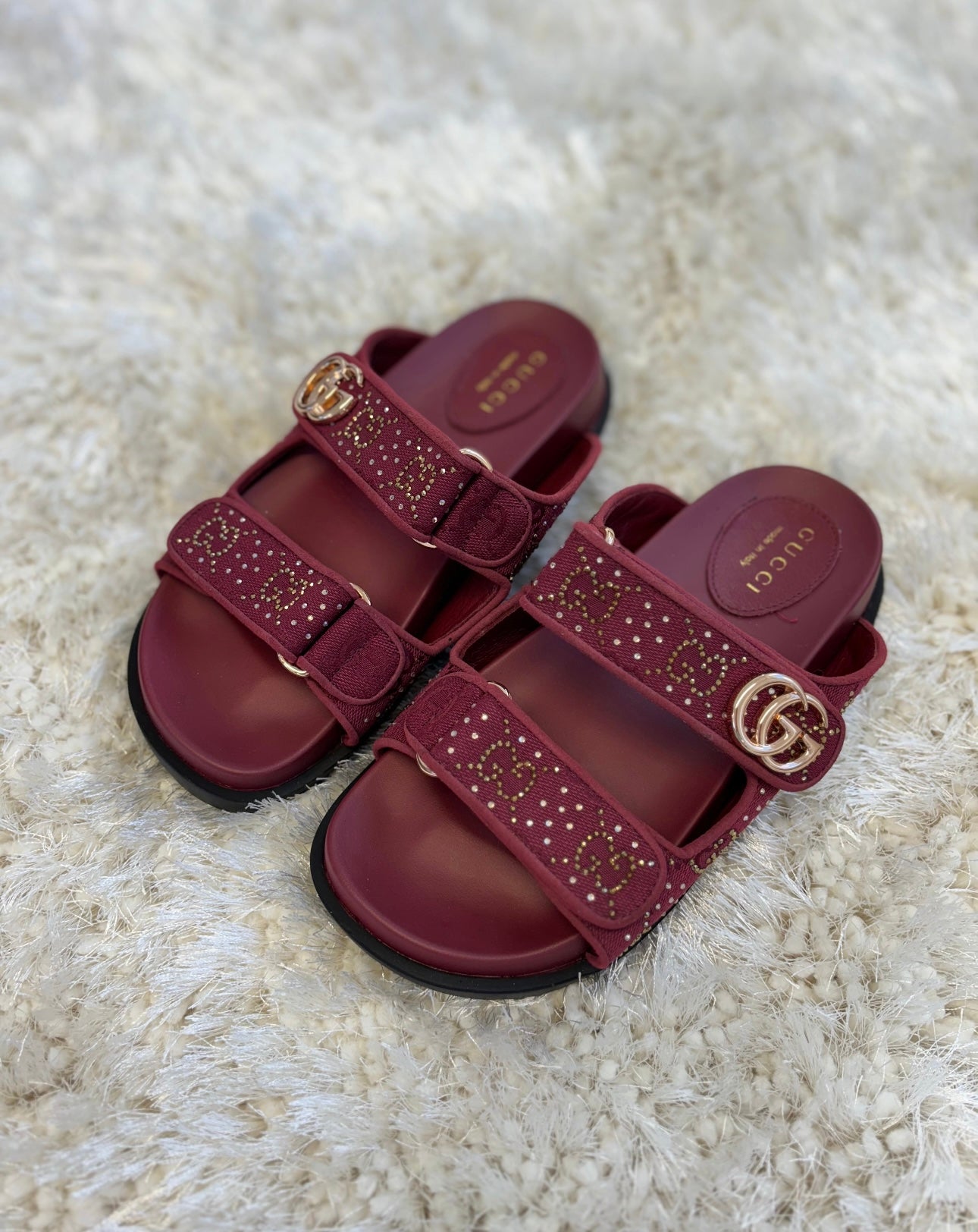Burgandy sandals in stock