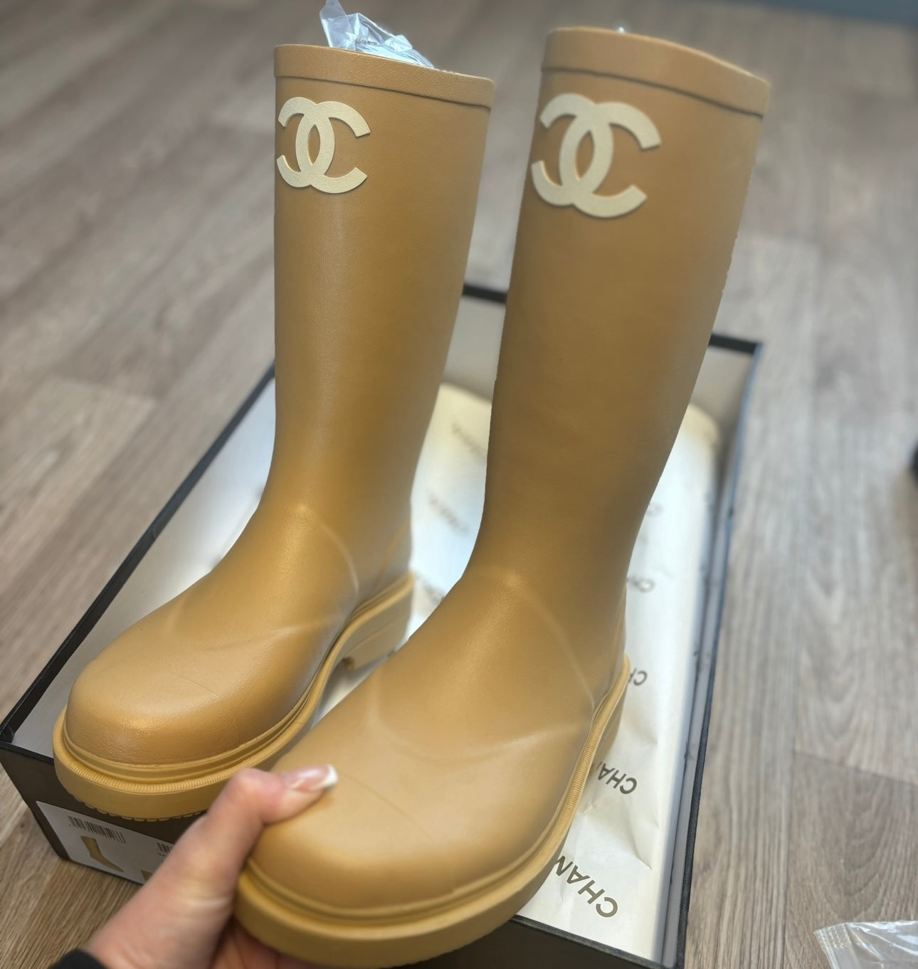 Beige wellies in stock