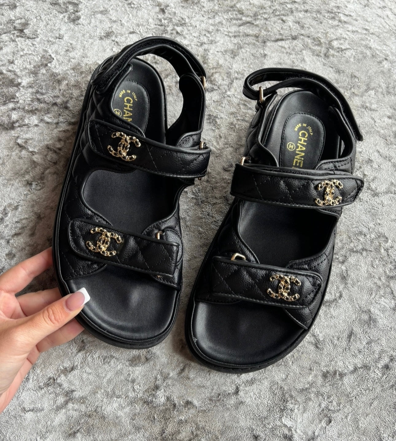 Black sandals in stock