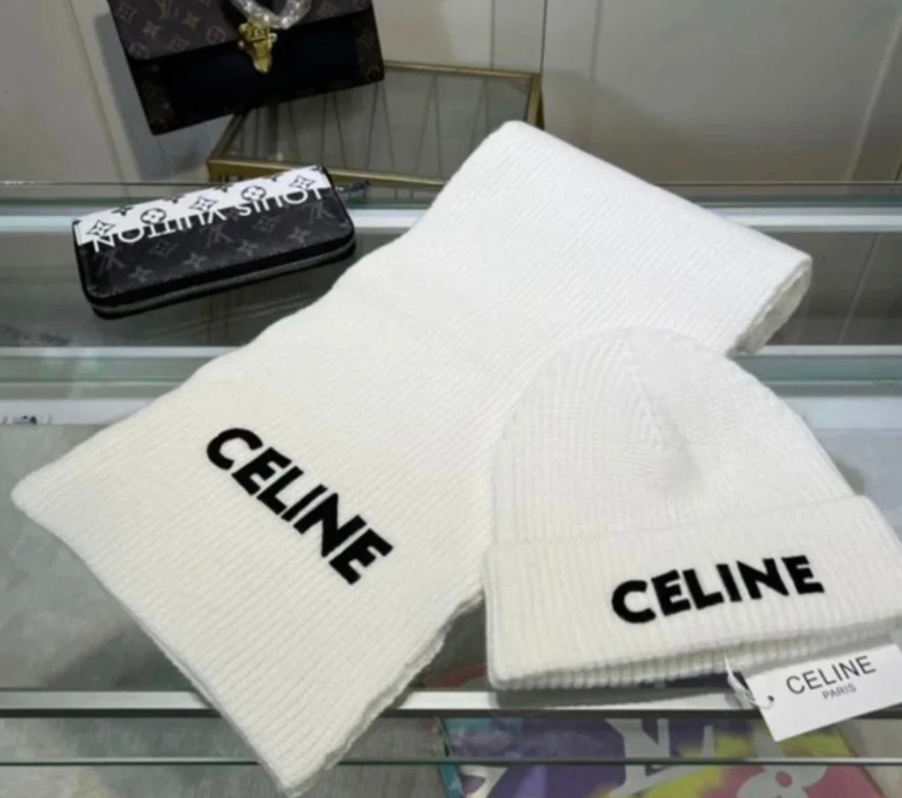 White hat & scarf set in stock