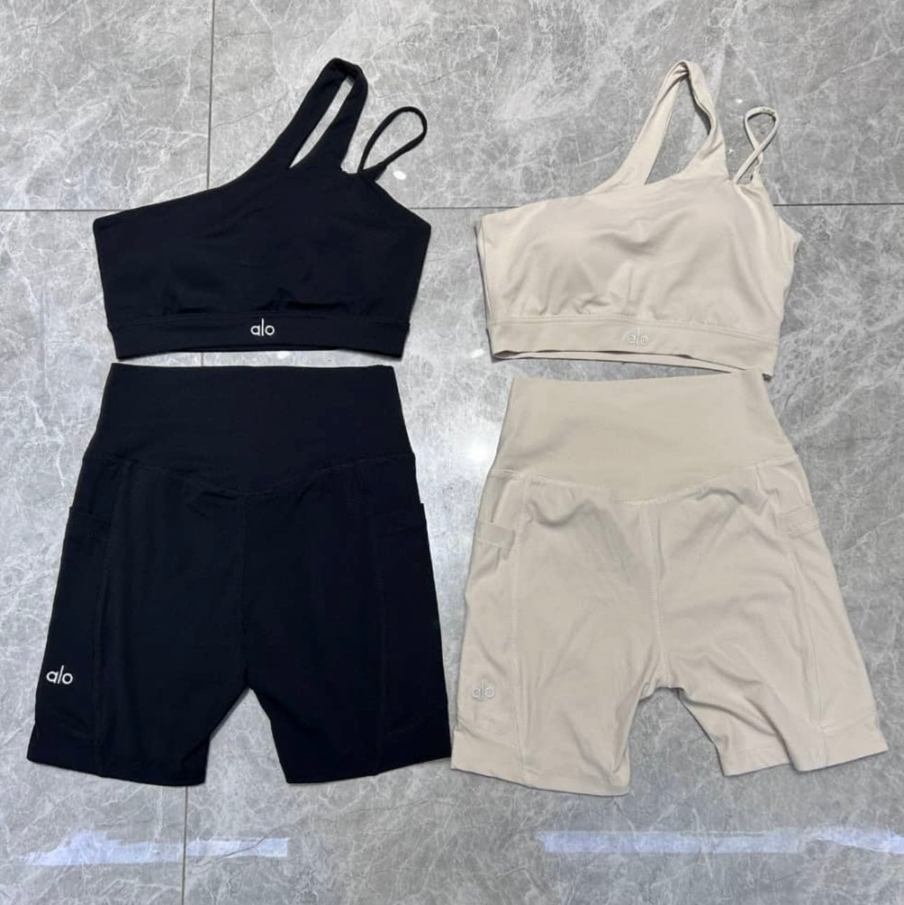 Black & beige shorts set