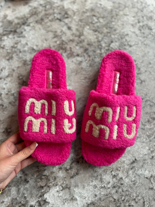 Hot pink & white slippers