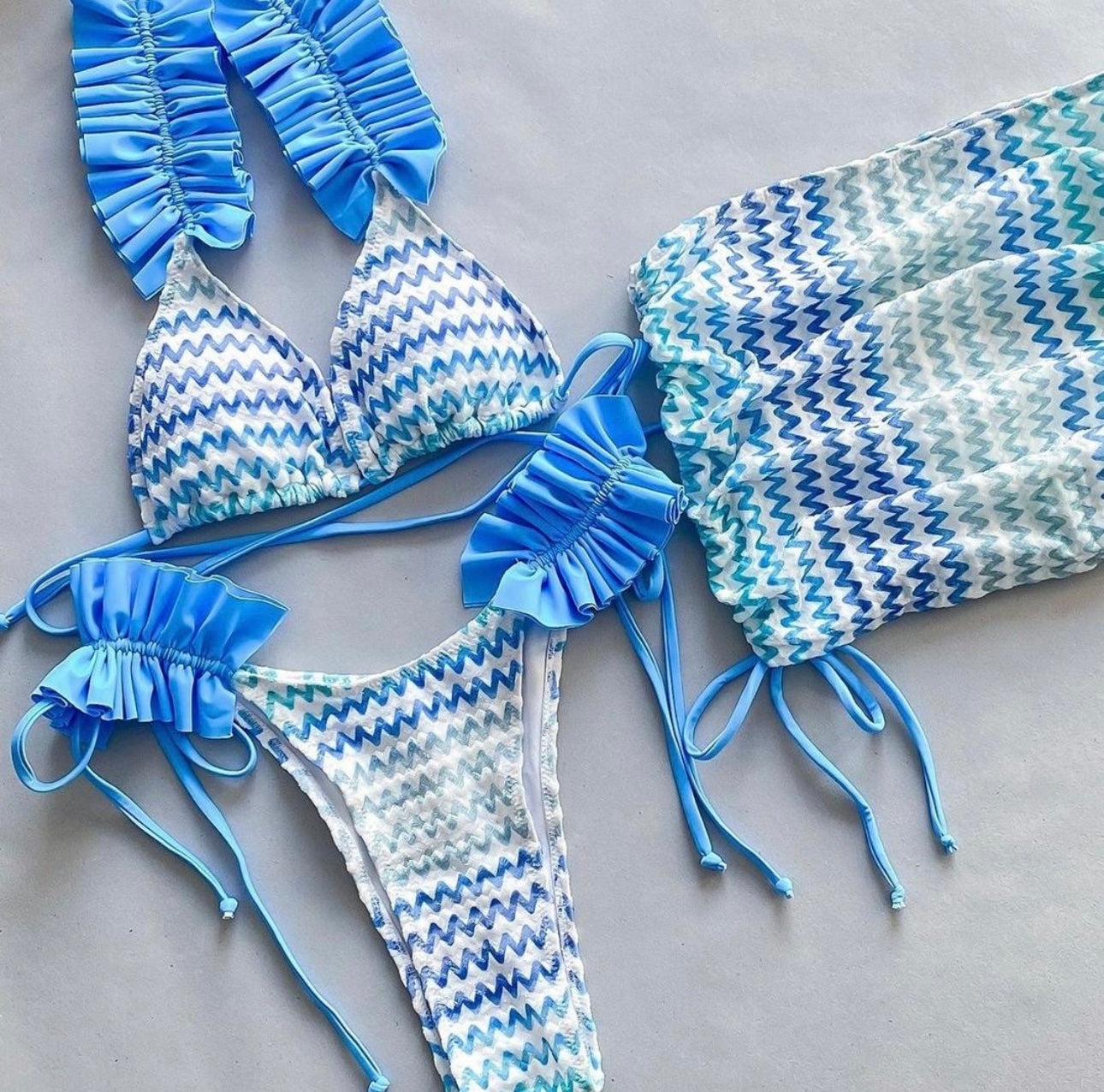 Sea blue 3 piece ruffle set