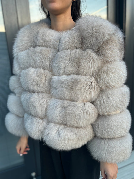 Dove grey cropped fur coat