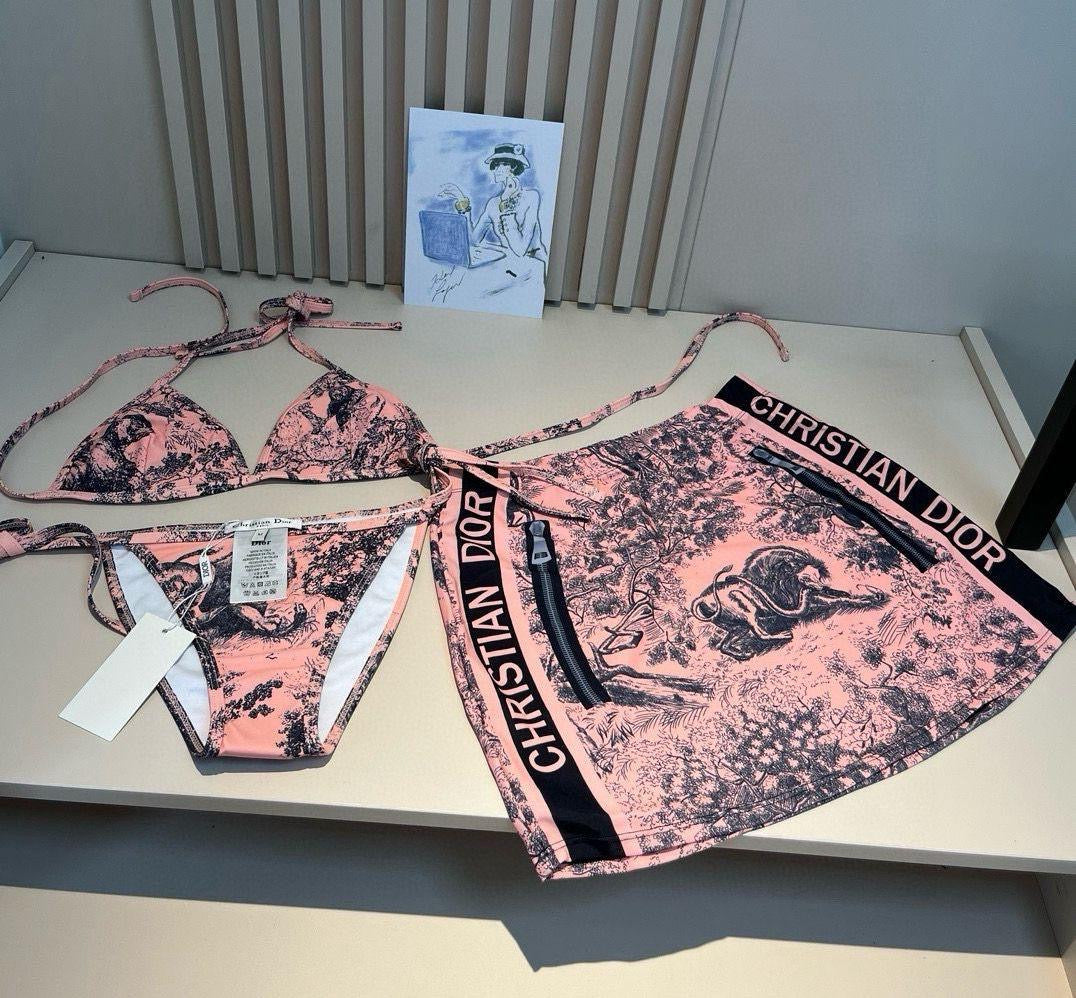 Pink 3 piece bikini set