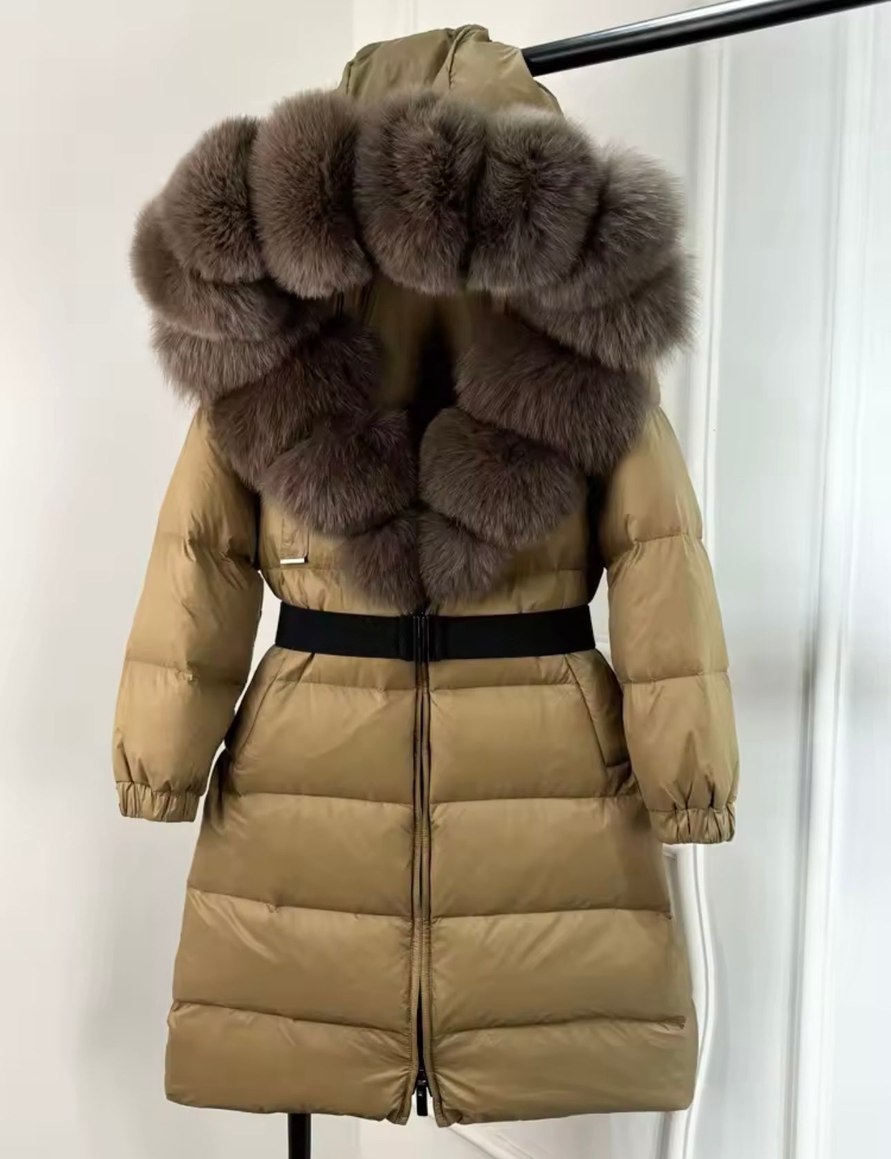 Olive & brown fur coat