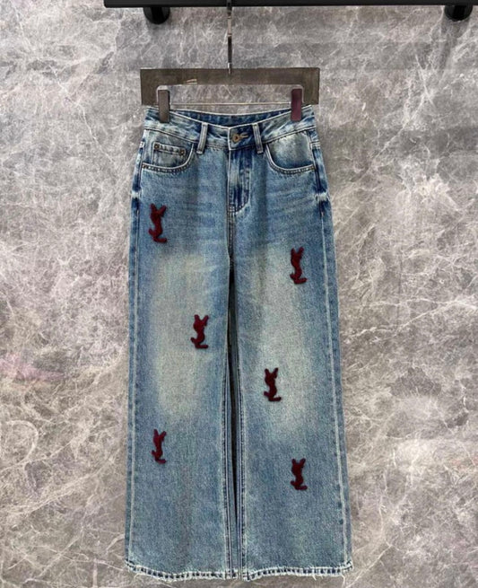 Cherry red denim jeans