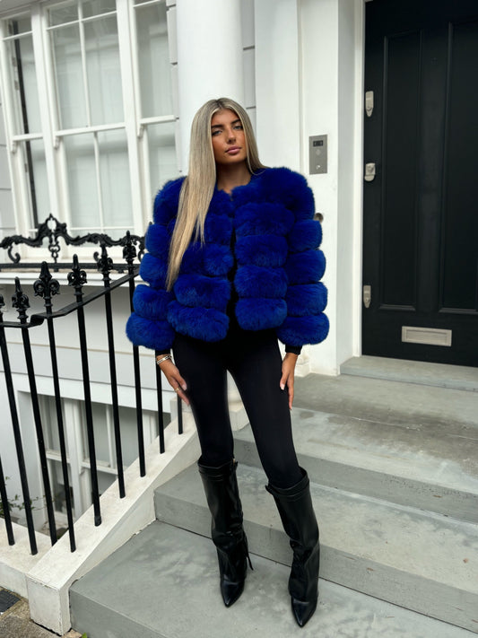 Royal blue fox fur coat in stock