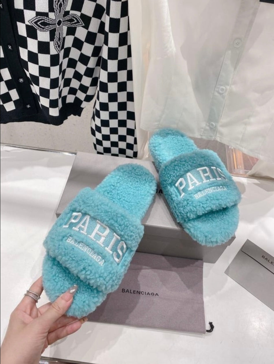 Blue fluffy slippers