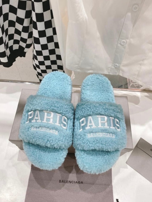 Blue fluffy slippers