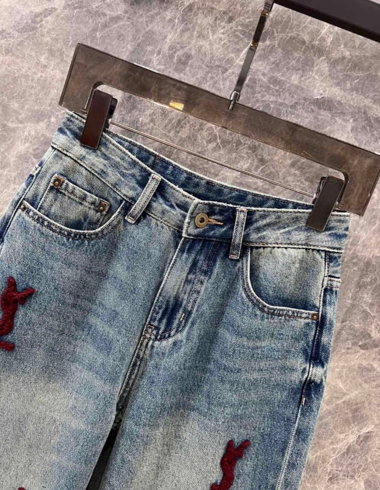 Cherry red denim jeans