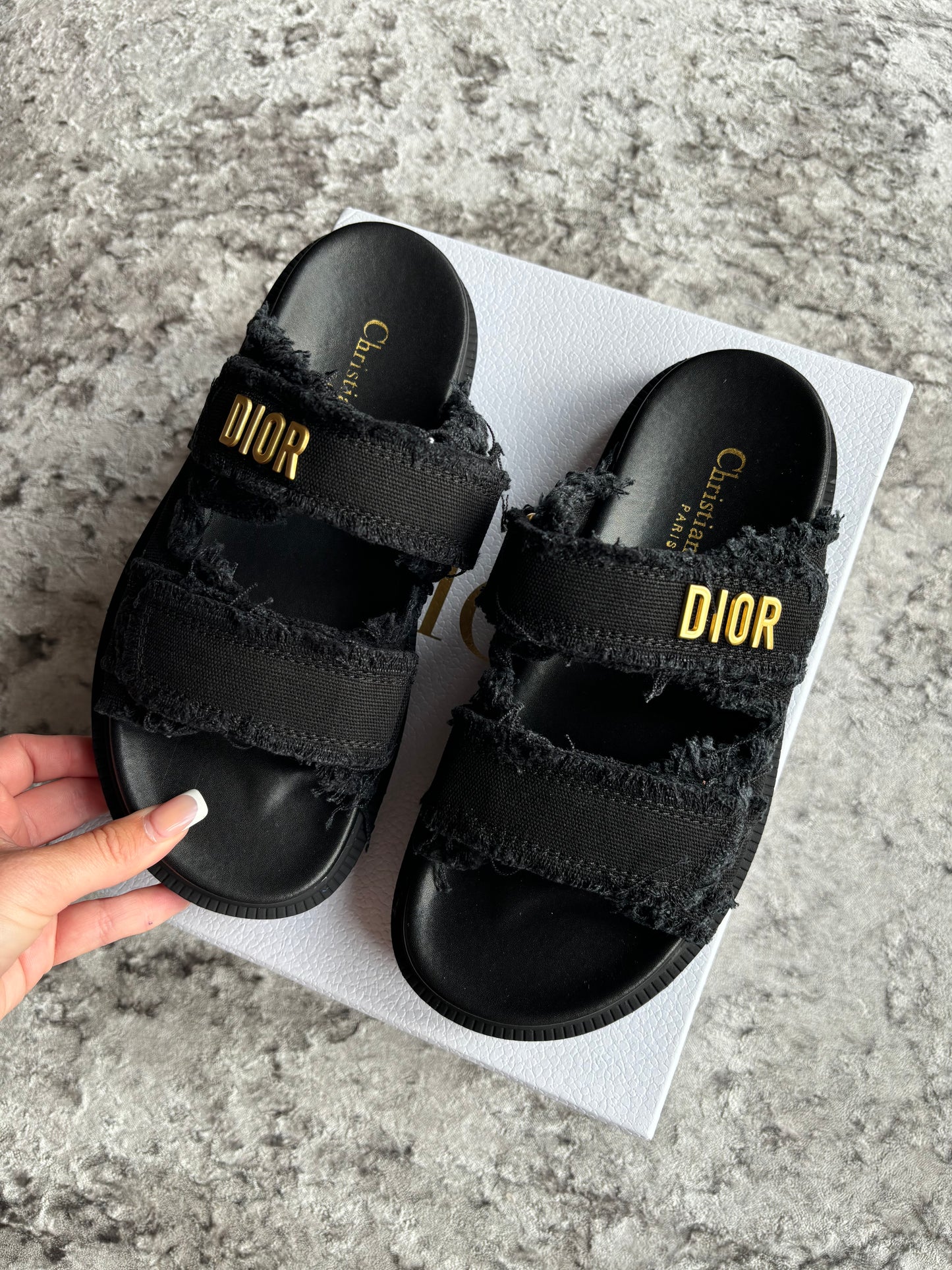 Black distressed slides