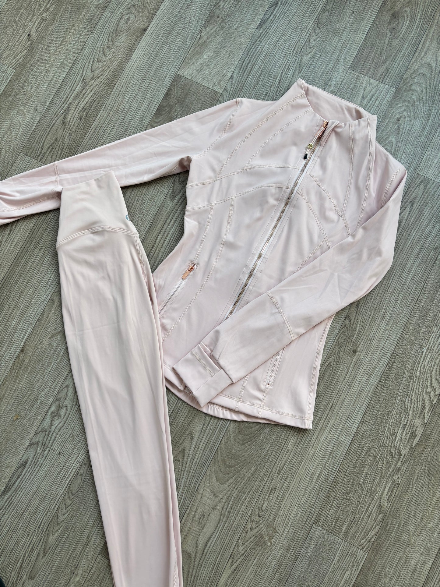 Baby pink & rose gold zip up set