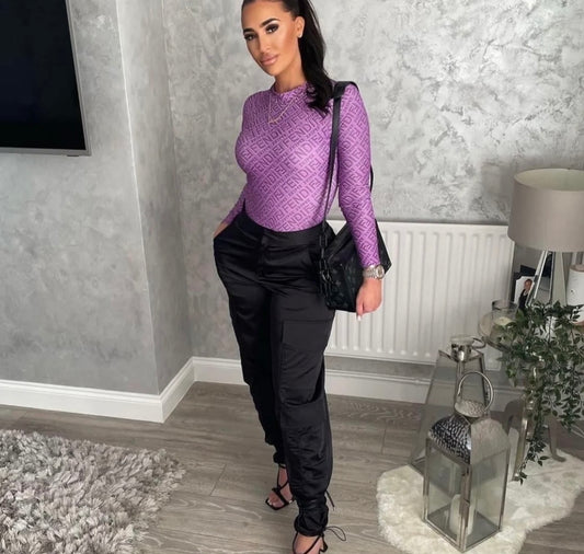 Purple long sleeved bodysuit