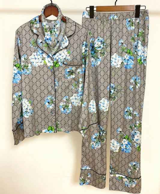 Grey floral long sleeve pyjamas