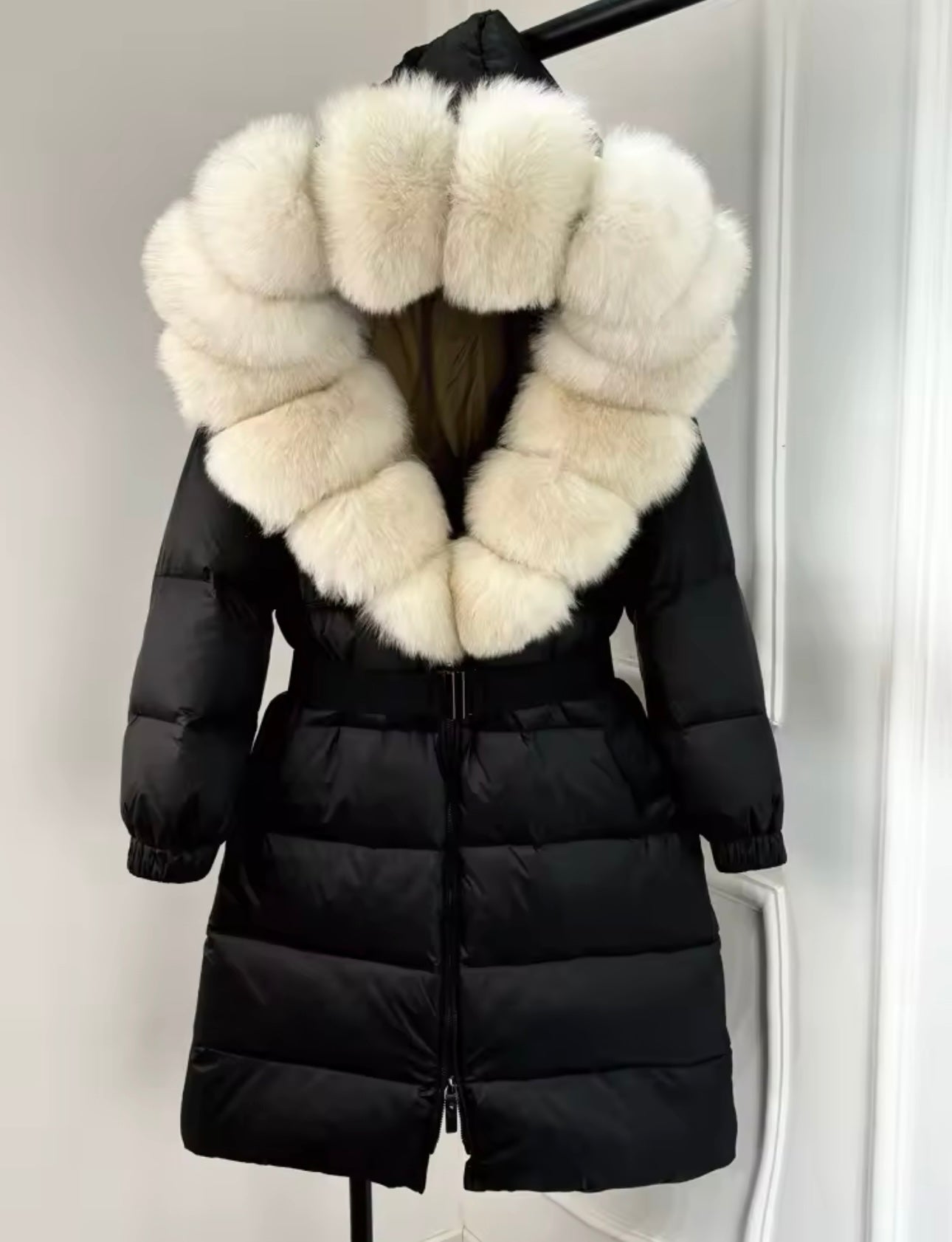 Black & Cream fur coat