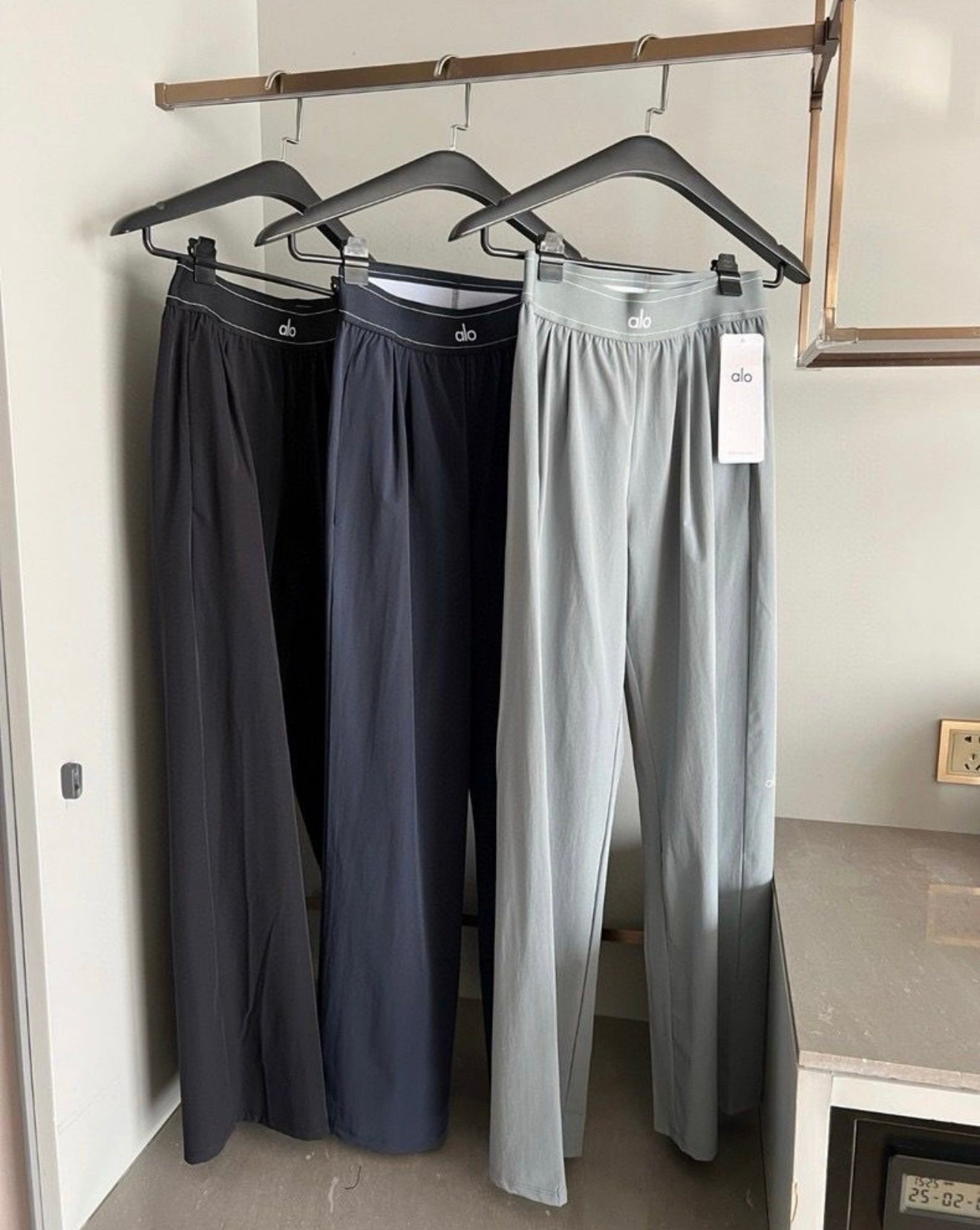 Black, navy & grey trousers