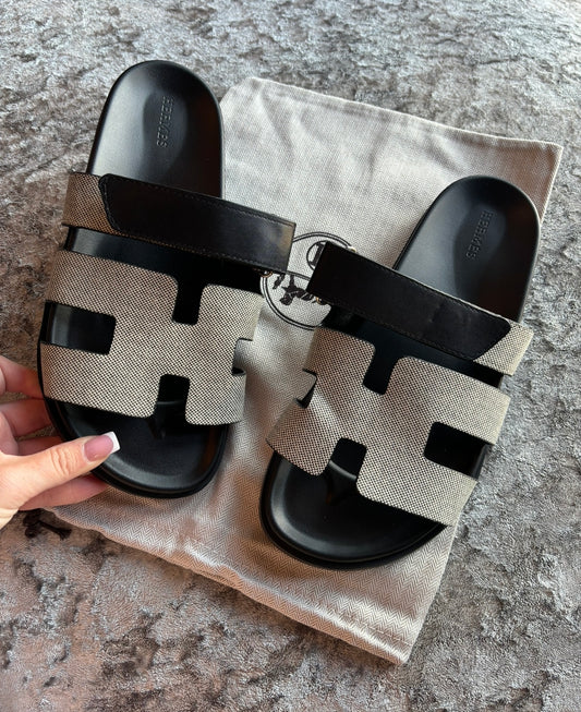 Black & grey strap sandals