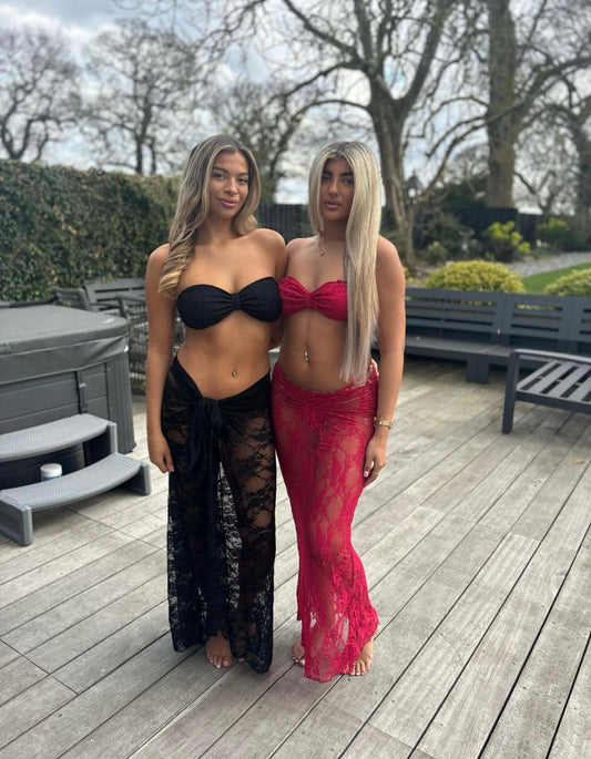 Black & Red Lace 3 Piece Bikini sets