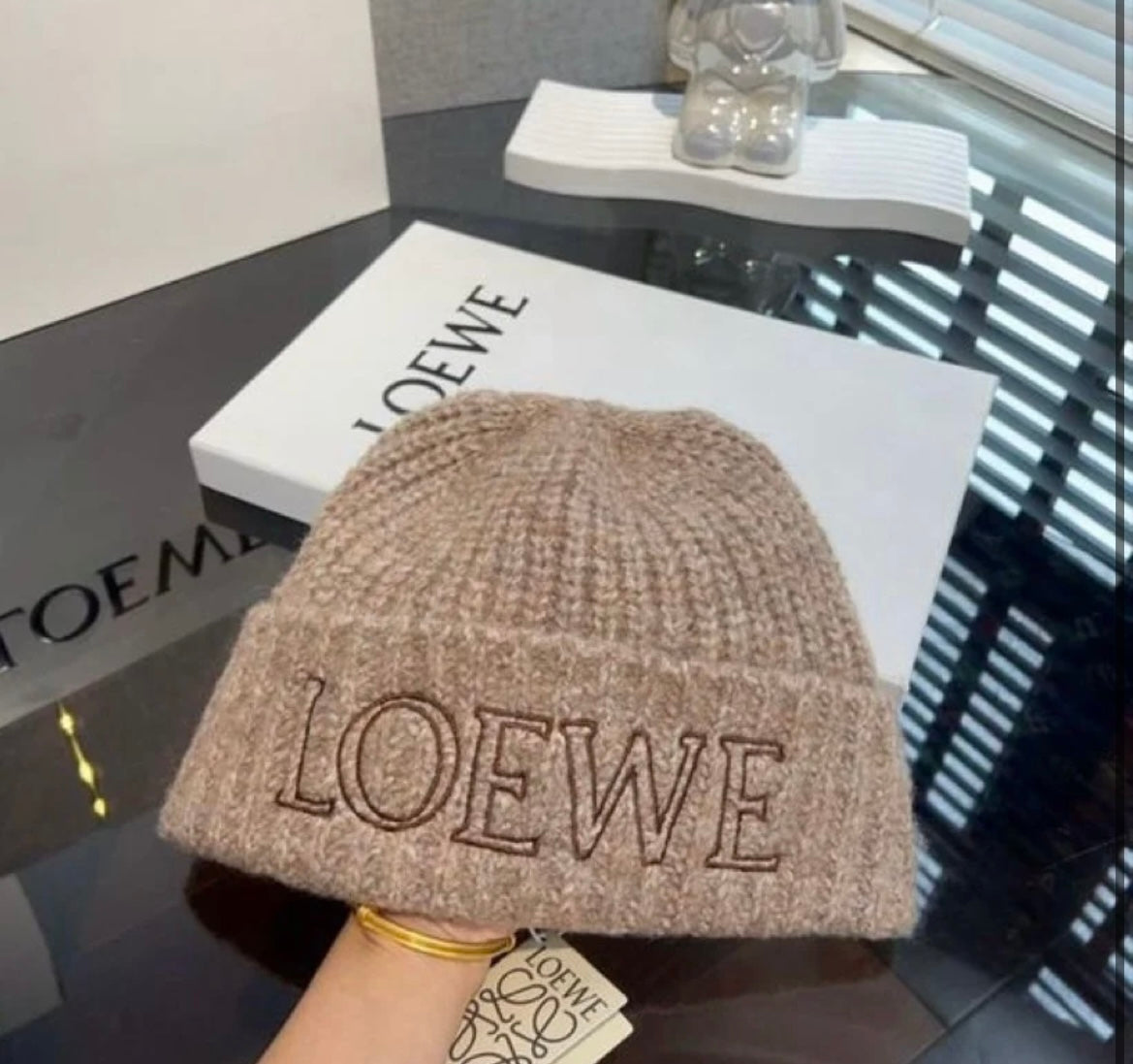 Brown beanie hat