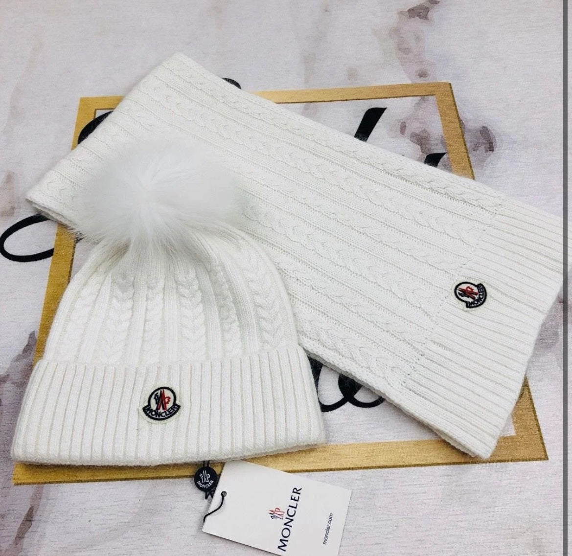 White hat and scarf set