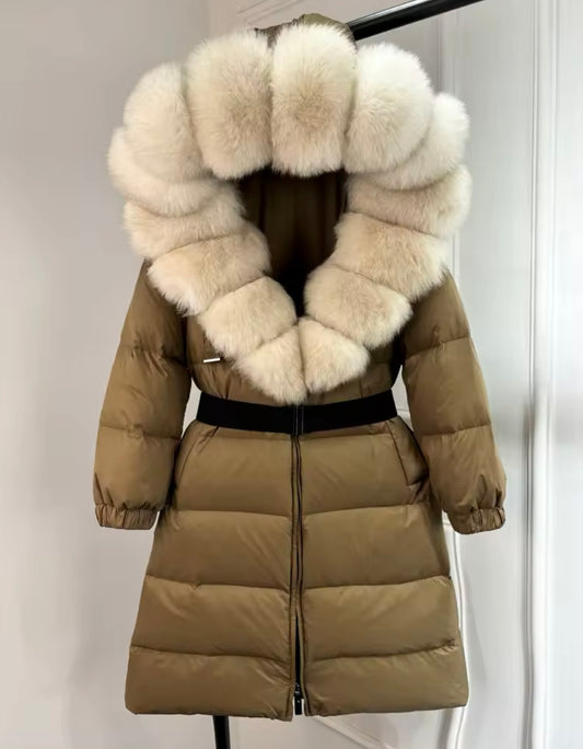 Olive & Cream fur coat