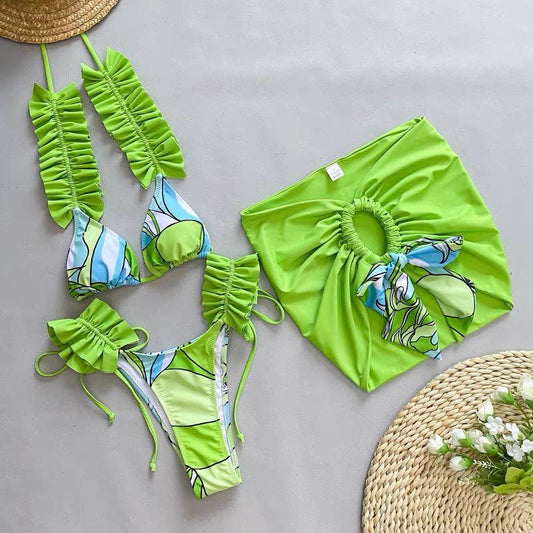 Green 3 piece bikini set