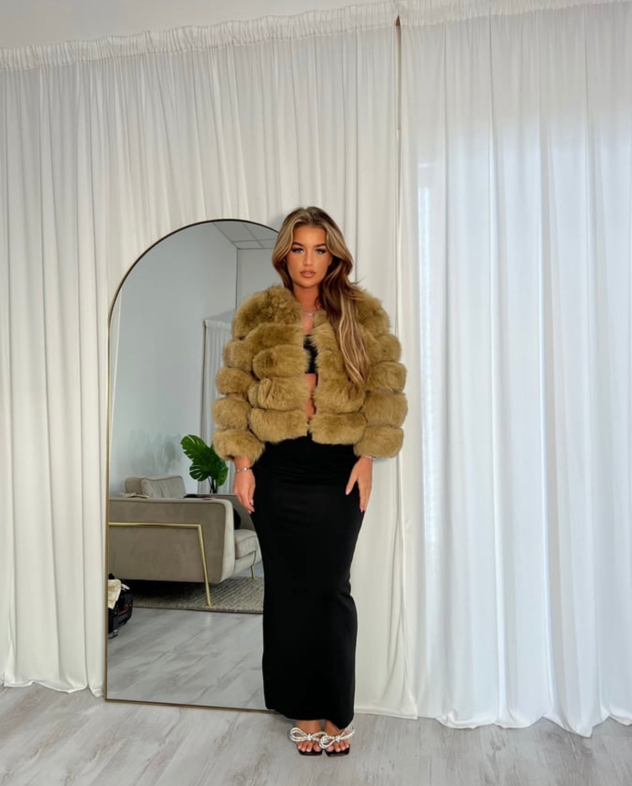 Brown fox fur coat