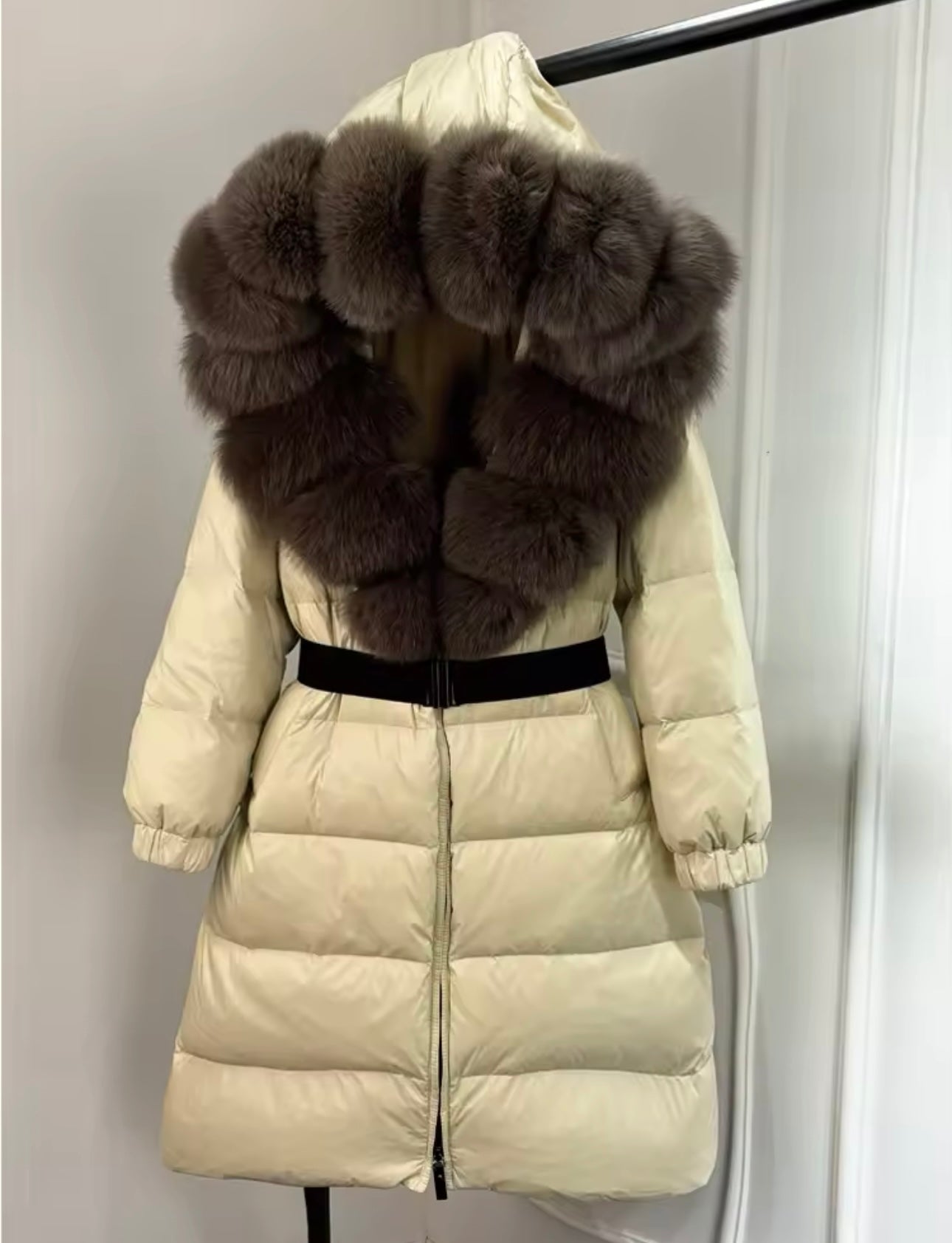 Cream & brown fur coat