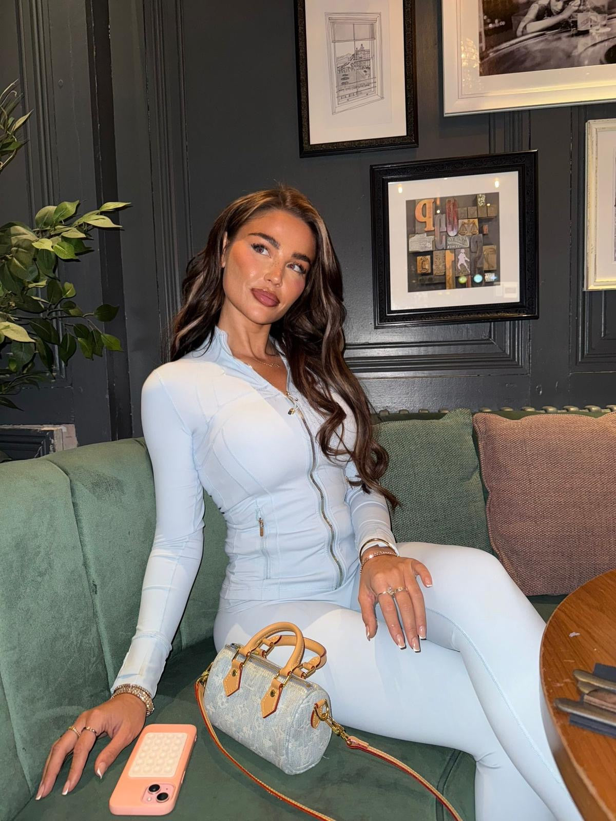 Baby blue & gold zip up set