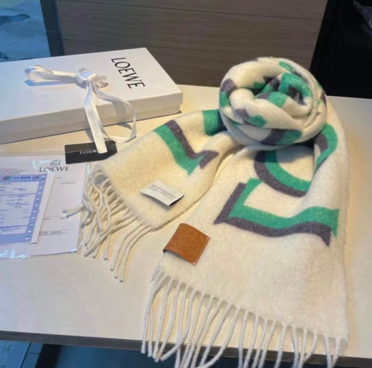 White & green scarf