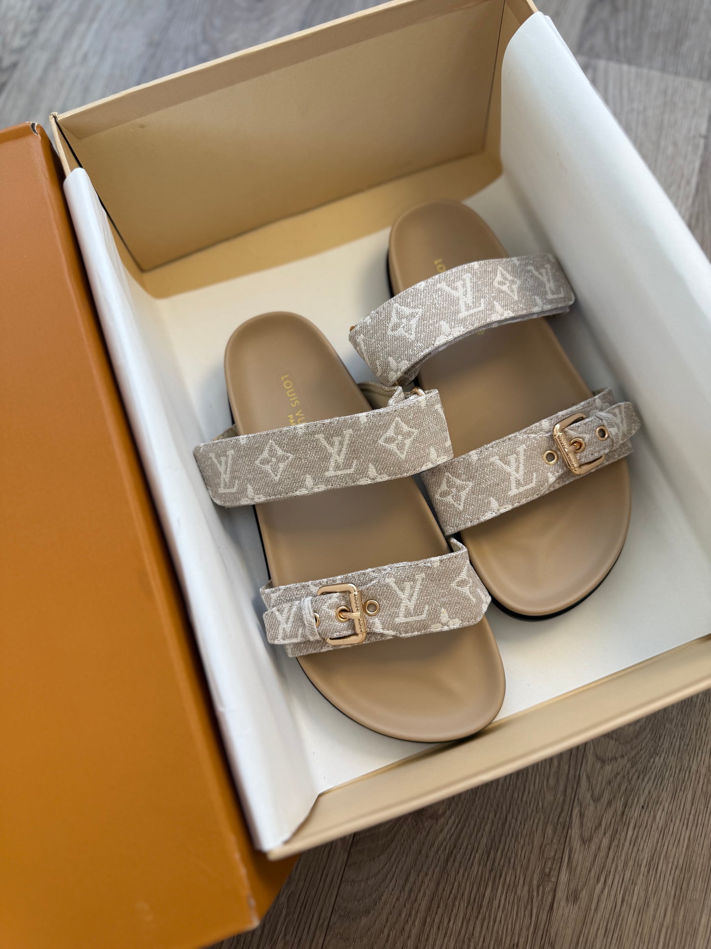 Beige sandals in stock