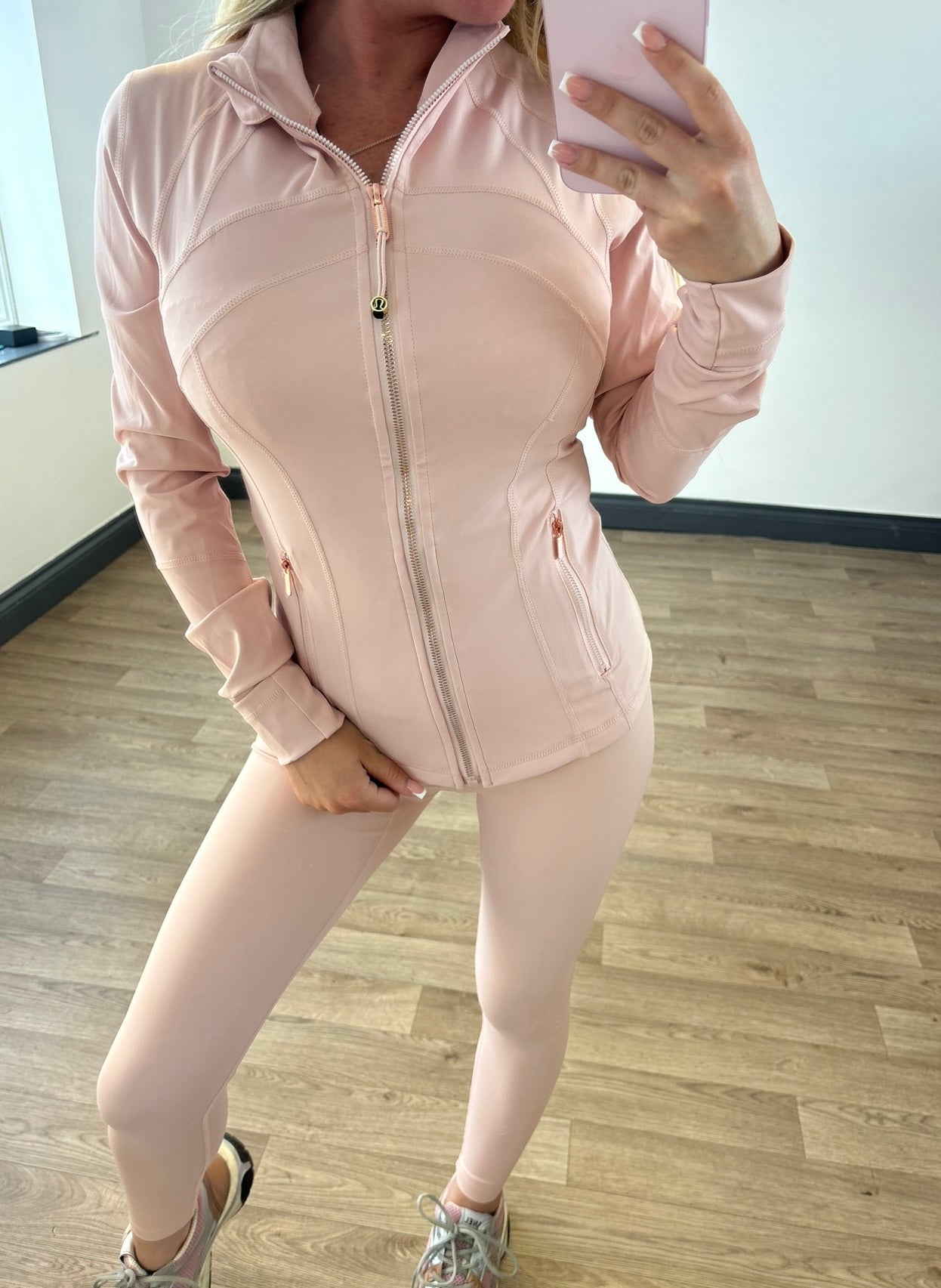 Baby pink & rose gold zip up set
