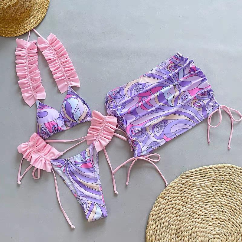 Purple ruffle bikini set