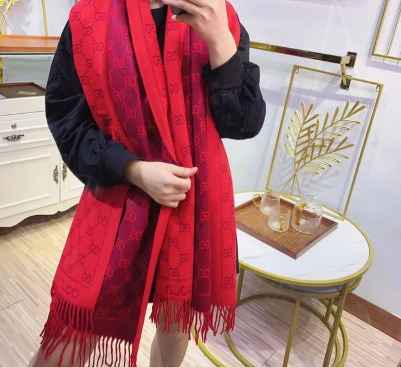 Pink, red, gold & black scarf